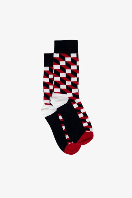 Mens Cube Print Socks - Black One Size