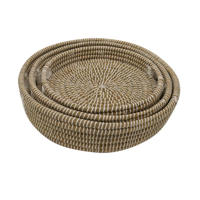 Round Tray Natural/White Weave Set