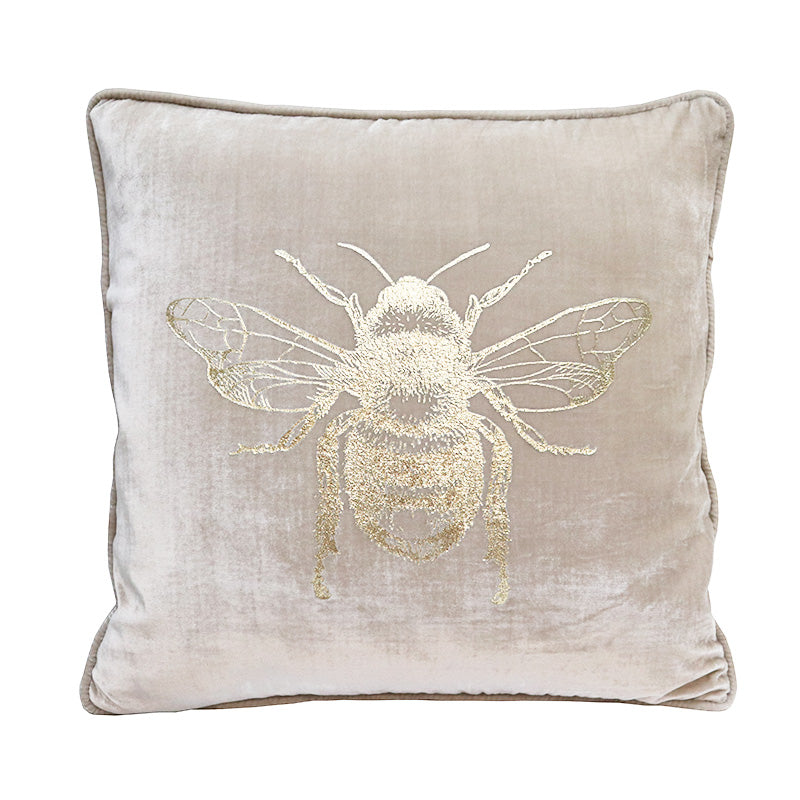 Velvet Bee Cushion -Pearl/Gold