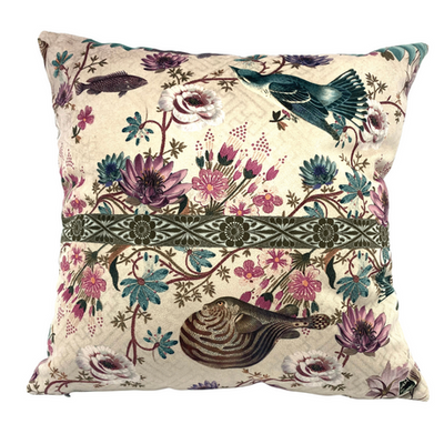 fVelour Print Cushion Embroidered Butterfly