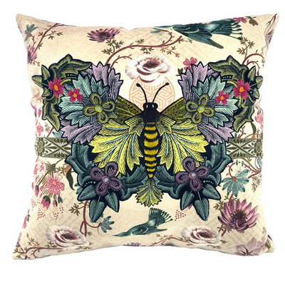 fVelour Print Cushion Embroidered Butterfly