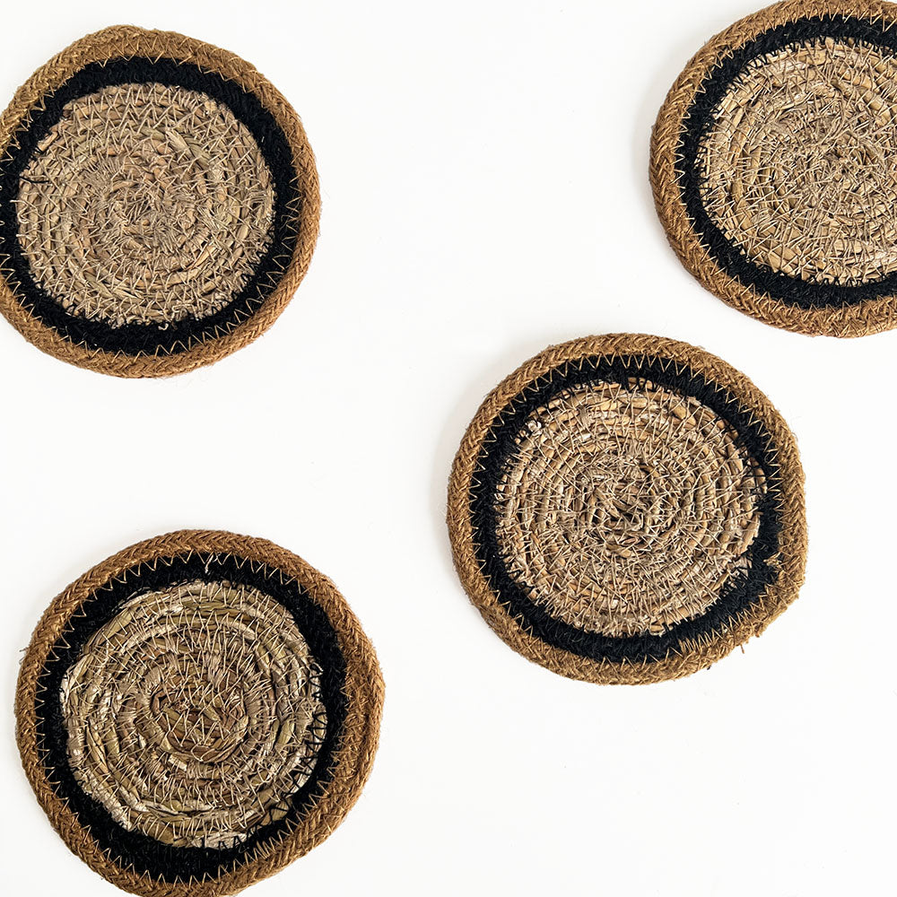 Seagr/Jute Round Coasters Cumin/Black Border