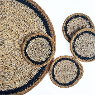 Seagr/Jute Round Placemat Cumin/Black Border