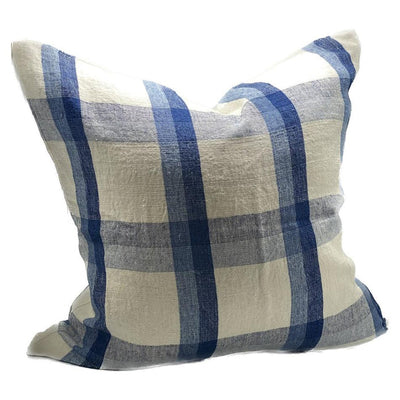 Linen Cushion - Ivory Denim Blue 55 x 55