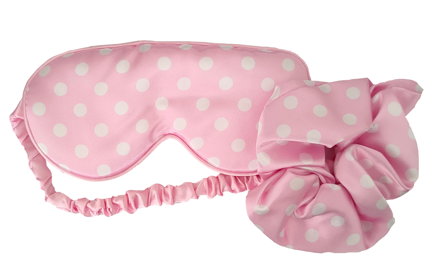 Pink Polka Dot Satin Eye Mask & Scrunchie Set