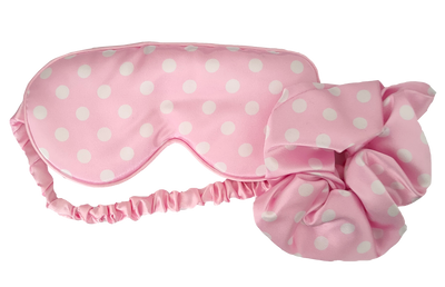 Pink Polka Dot Satin Eye Mask & Scrunchie Set