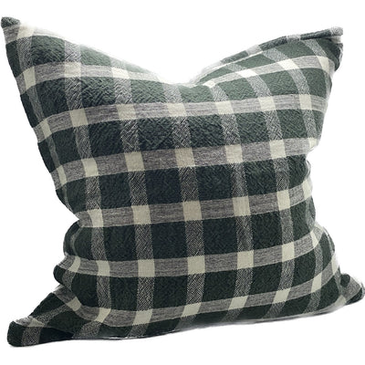 Linen Cushion - Charcoal Check 55 x 55