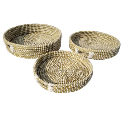 Round Tray Natural/White Weave Set