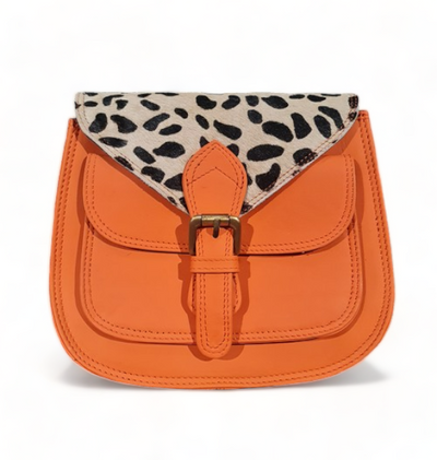 Hey Herbee Freeda Boutique Leather Bag - Bright Orange/Pebble