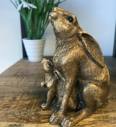 Bronze Sitting Hare With Baby