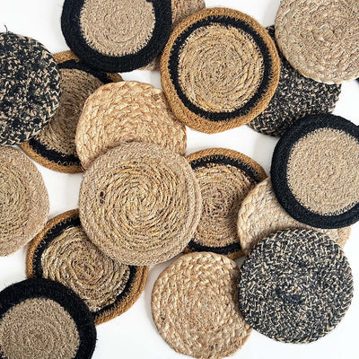 Seagr/Jute Round Coasters Cumin/Black Border